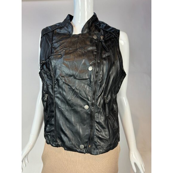 Miley Cyrus & Max Azria Black Faux Leather Vest XL - Picture 13 of 16